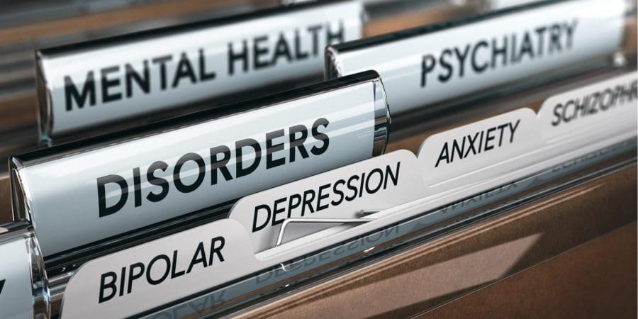 folder binding says mental health psychiatry disorders - illustration