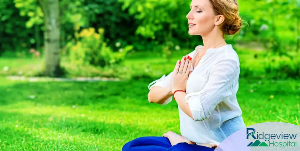 woman happy meditation